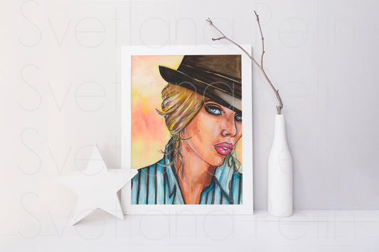 Scarlett Johansson, ORIGINAL Watercolor Painting, Artwork by Svetlana Pelin