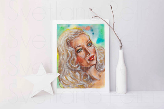 Veronica Lake, ORIGINAL Watercolor Painting, Artwork by Svetlana Pelin