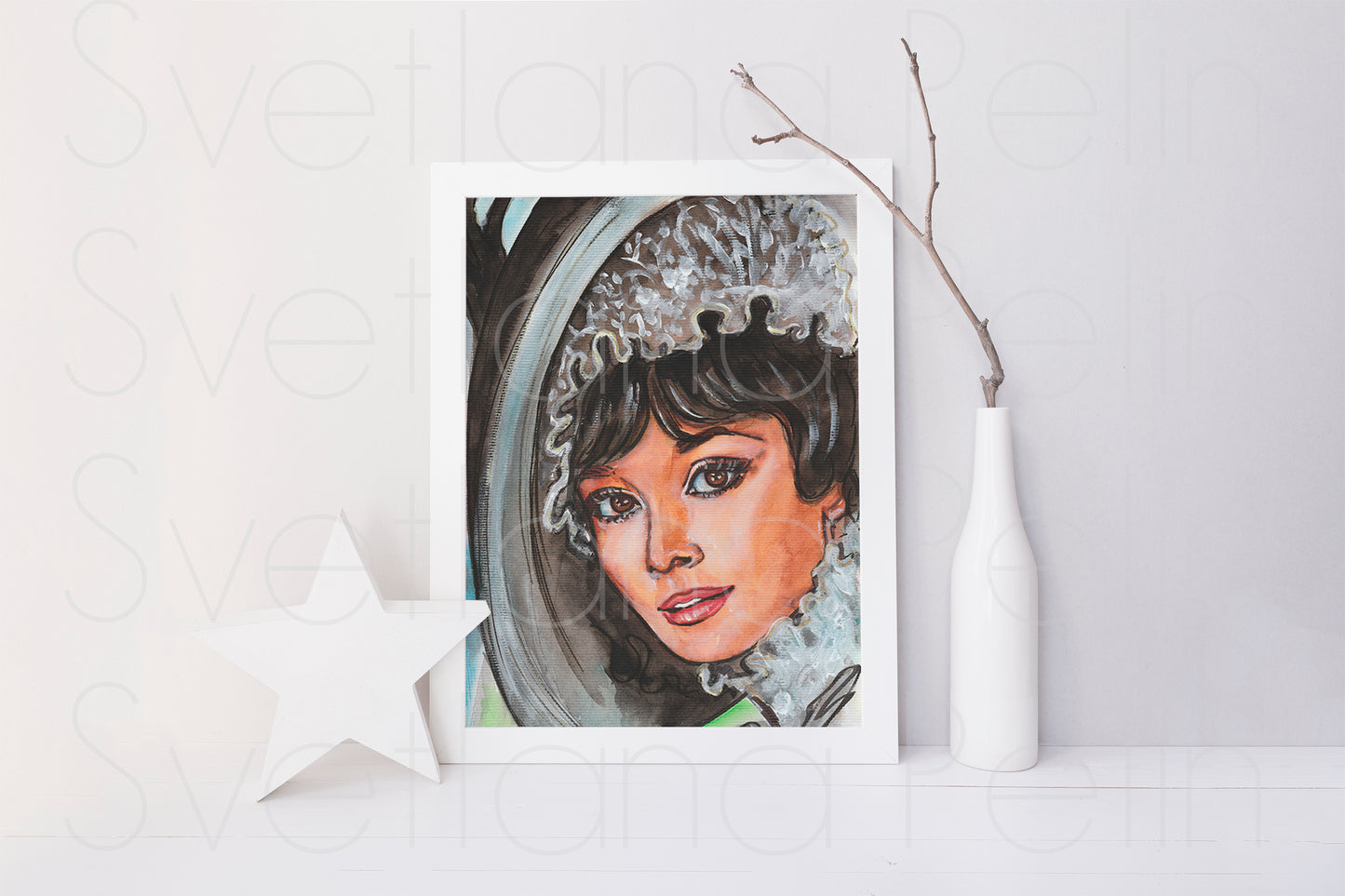 Audrey Hepburn, My Fair Lady, Eliza Doolittle, ORIGINAL Watercolor Painting, Artwork by Svetlana Pelin