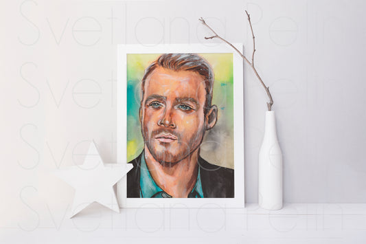 Kerem Bürsin, Serkan Bolat, Sen Çal Kapımı, ORIGINAL Watercolor Painting, Artwork by Svetlana Pelin