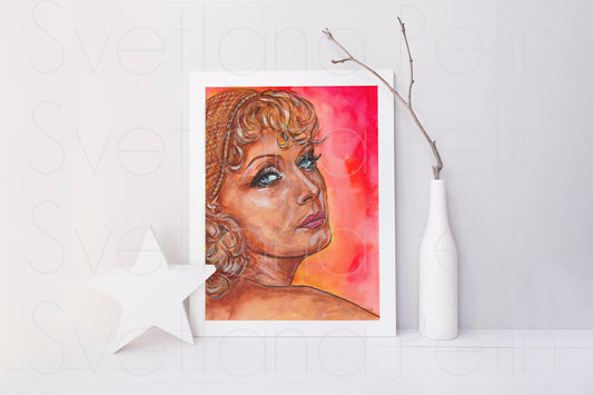 Greta Garbo, ORIGINAL Watercolour Painting, Artwork by Svetlana Pelin