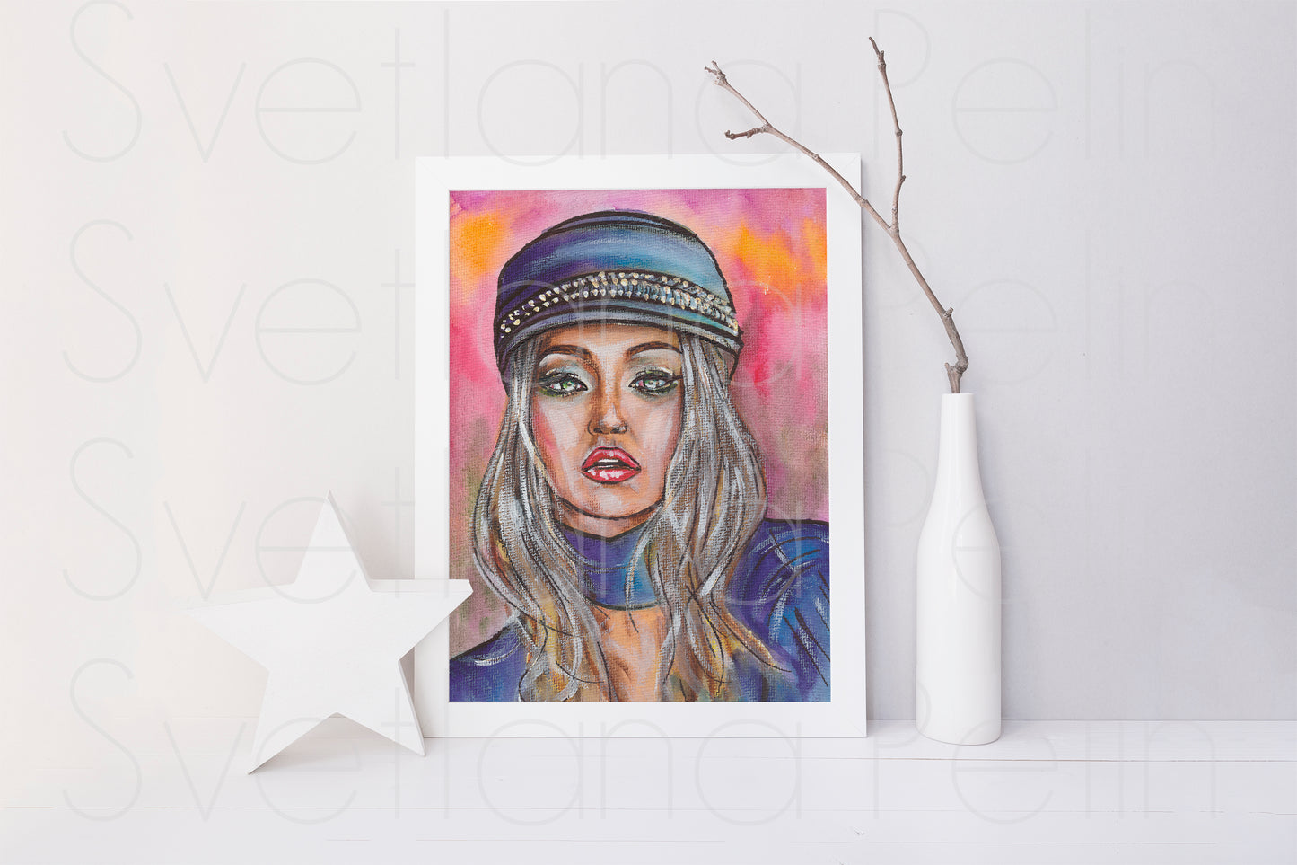 Gigi Hadid, ORIGINAL Watercolour Painting, Artwork by Svetlana Pelin