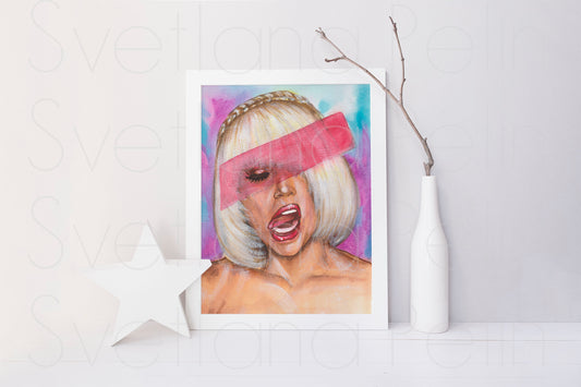 Lady Gaga, ORIGINAL Watercolor Painting, Artwork by Svetlana Pelin