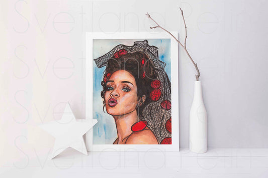 Rihanna, ORIGINAL Watercolor Painting, Artwork by Svetlana Pelin