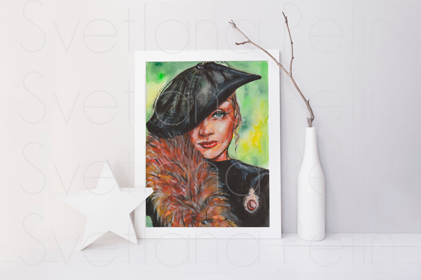 Marlene Dietrich, ORIGINAL Watercolor Painting, Artwork by Svetlana Pelin