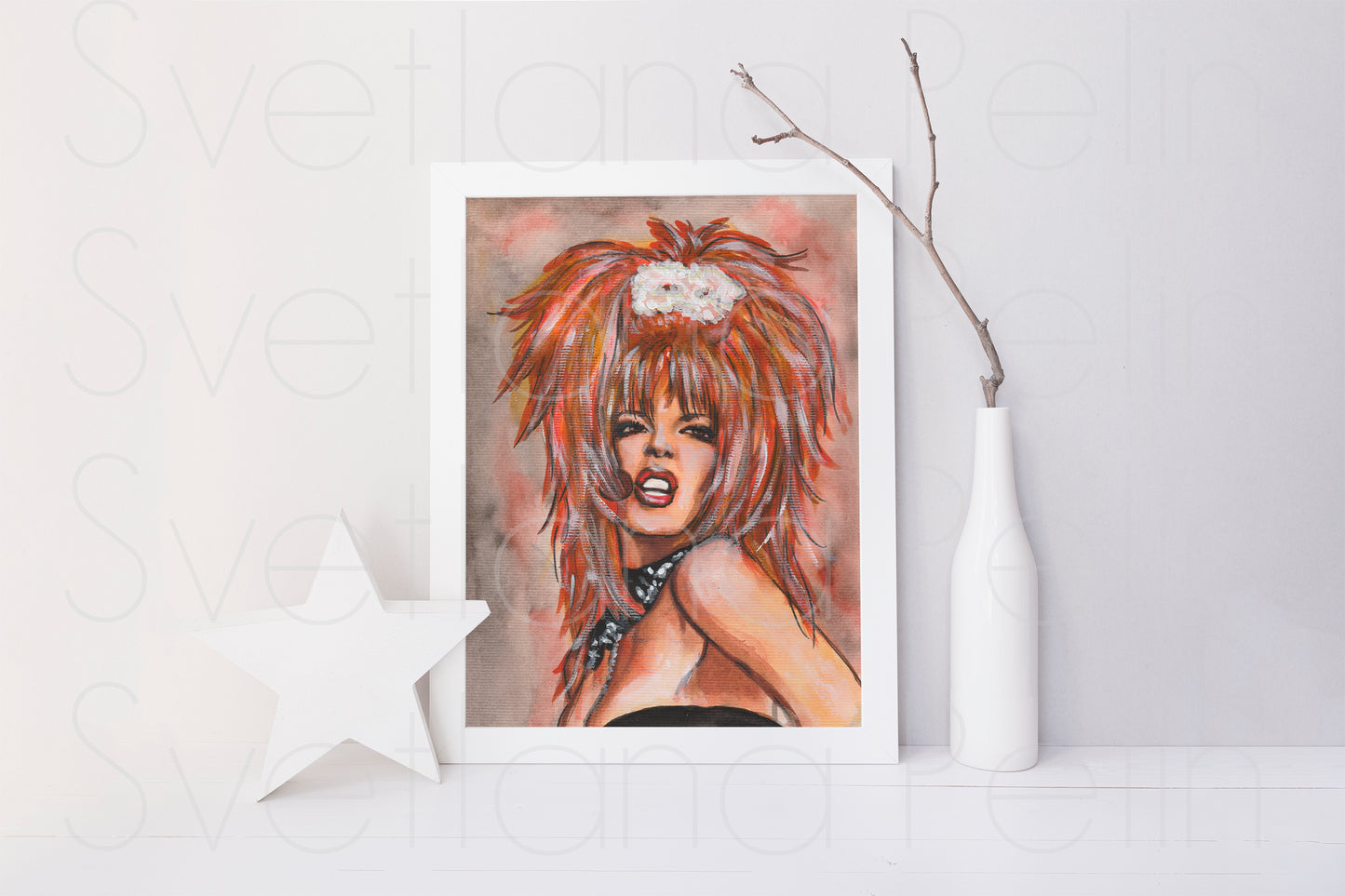 Mylène Farmer, ORIGINAL Watercolor Painting, Artwork by Svetlana Pelin