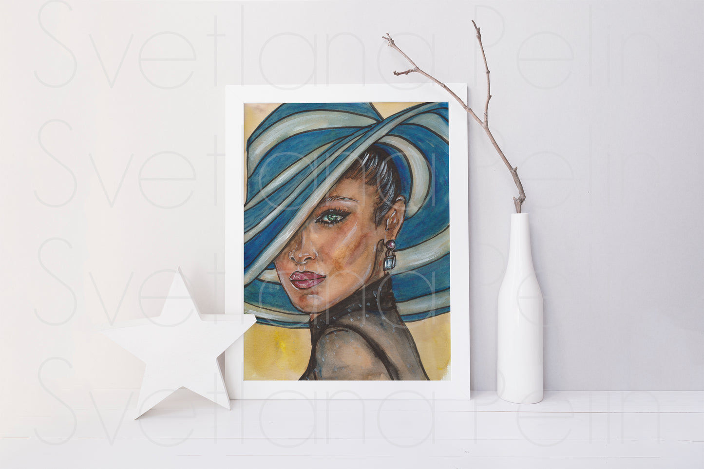 Bella Hadid, ORIGINAL Watercolour Painting, Artwork by Svetlana Pelin