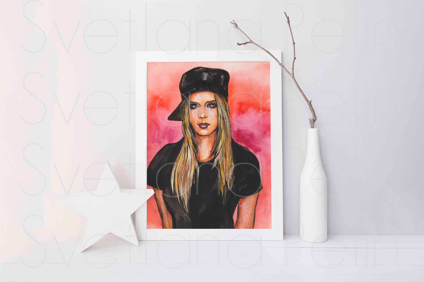 Avril Lavigne, ORIGINAL Watercolor Painting, Artwork by Svetlana Pelin