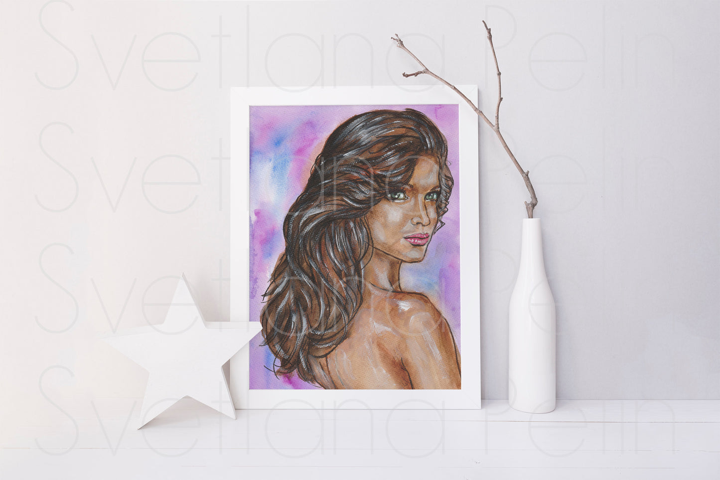 Stephanie Seymour, ORIGINAL Watercolor Painting, Artwork by Svetlana Pelin