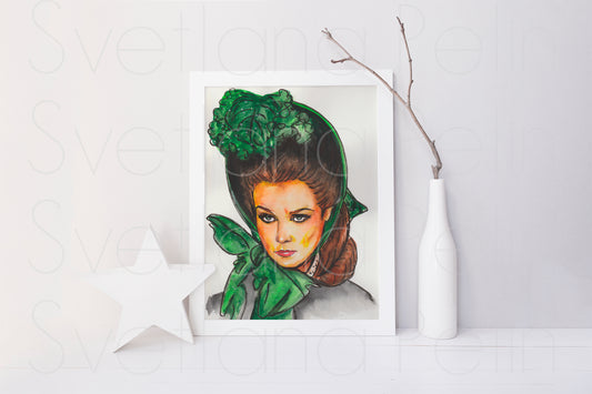 Vivien Leigh, Scarlett O'Hara, Gone with the Wind, ORIGINAL Watercolor Painting, Artwork by Svetlana Pelin