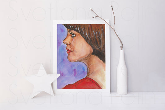 Mireille Mathieu, ORIGINAL Watercolor Painting, Artwork by Svetlana Pelin