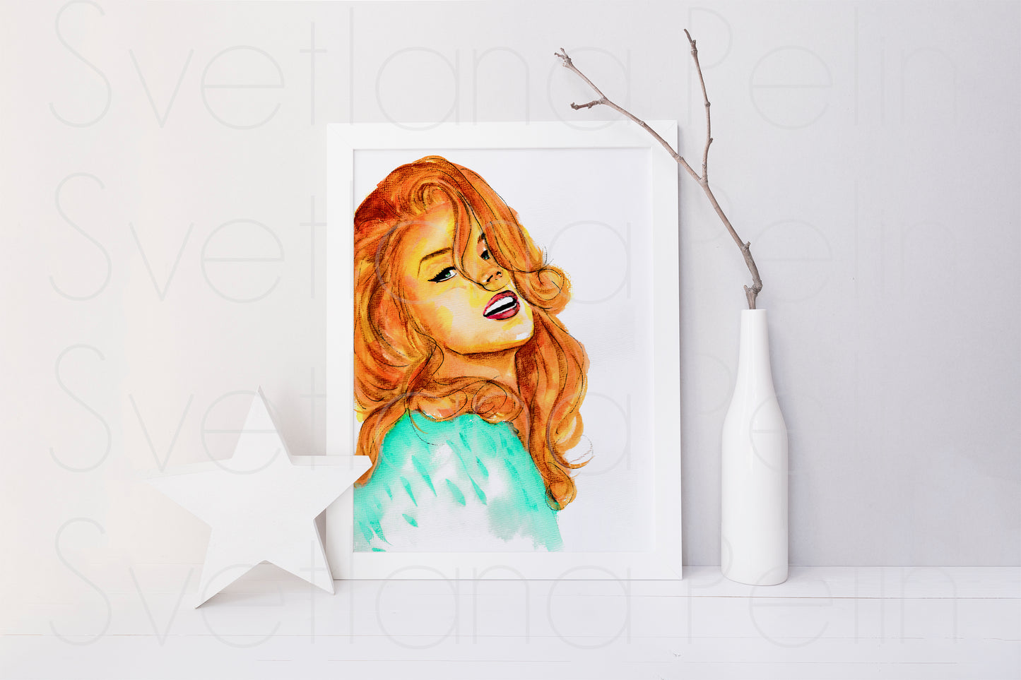 Ann-Margret, ORIGINAL Watercolour Painting, Artwork by Svetlana Pelin