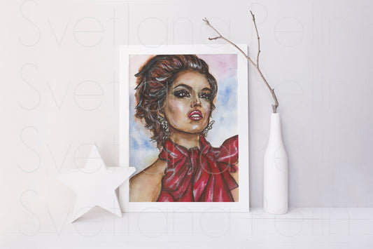 Kaia Gerber, ORIGINAL Watercolor Painting, Artwork by Svetlana Pelin