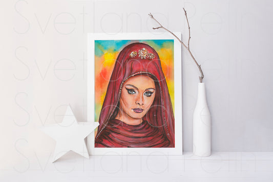 Sophia Loren, ORIGINAL Watercolor Painting, Artwork by Svetlana Pelin