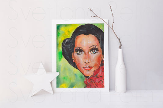 Cher, ORIGINAL Watercolour Painting, Artwork by Svetlana Pelin