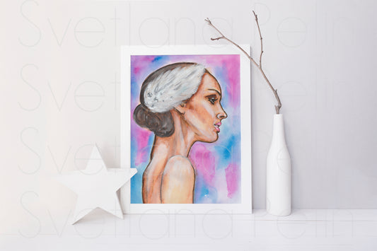 Natalie Portman, Black Swan, Ballerina, ORIGINAL Watercolor Painting, Artwork by Svetlana Pelin