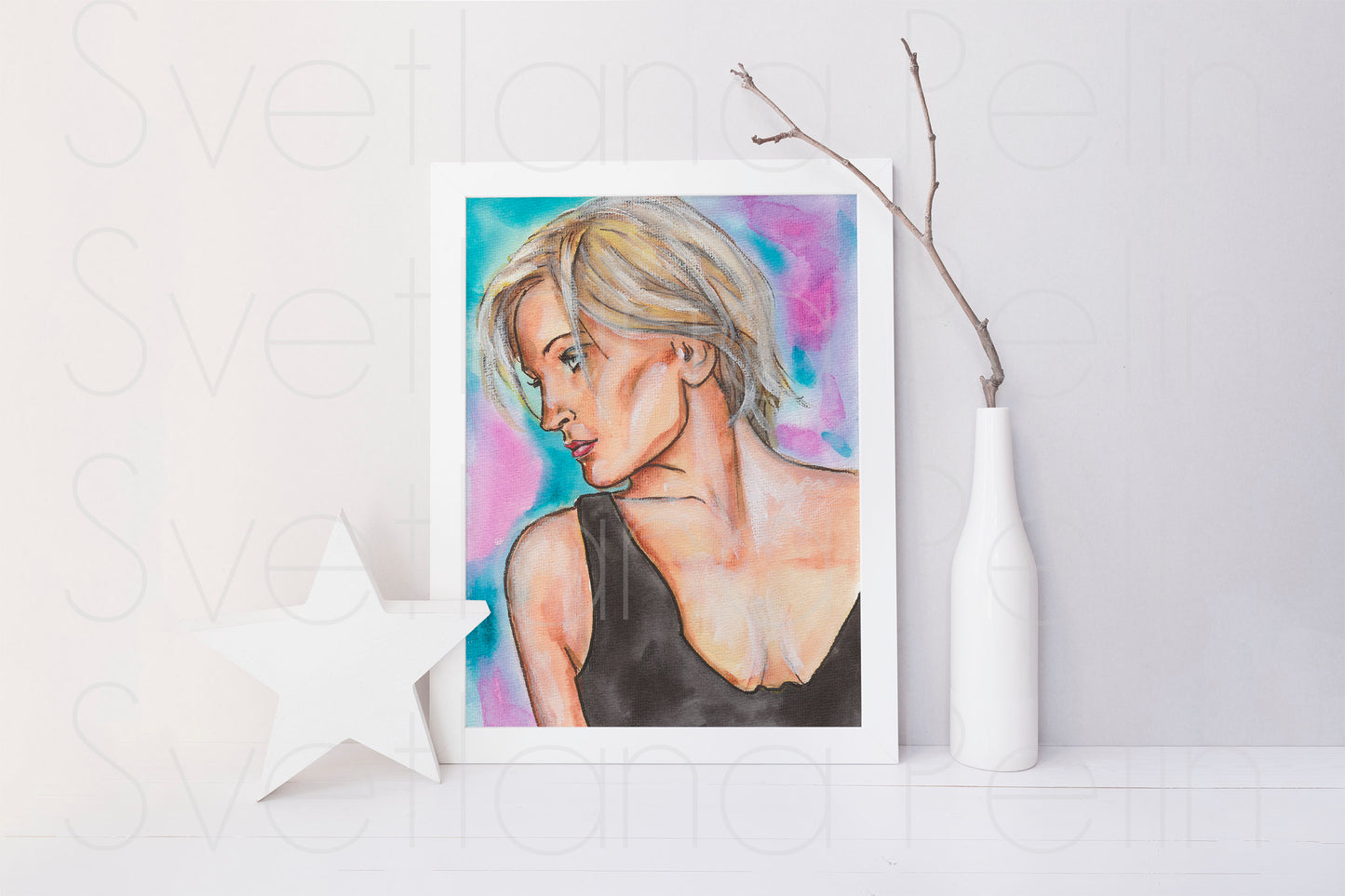 Patricia Kaas, ORIGINAL Watercolor Painting, Artwork by Svetlana Pelin