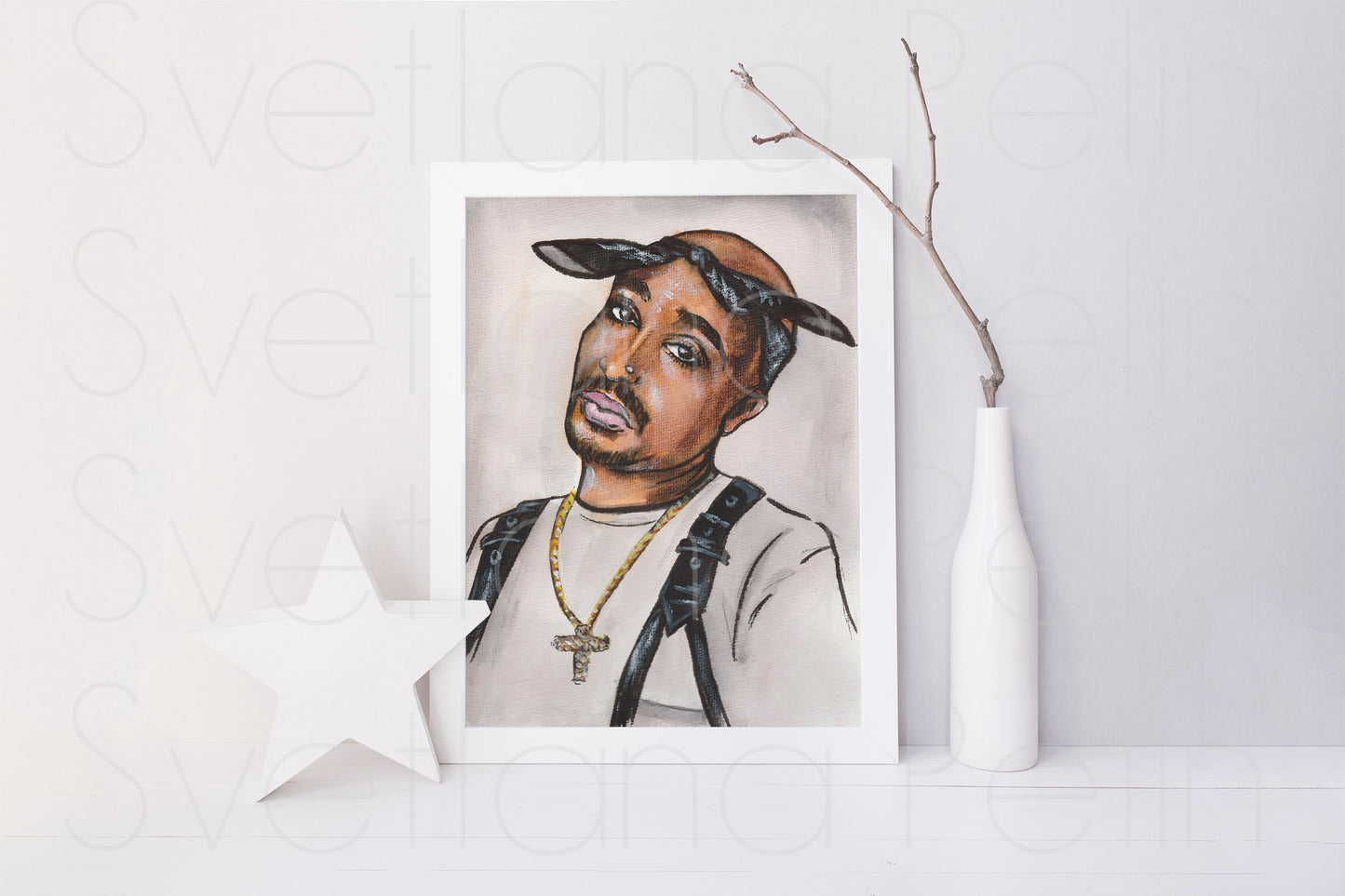 Tupac Shakur, ORIGINAL Watercolor Painting, Artwork by Svetlana Pelin