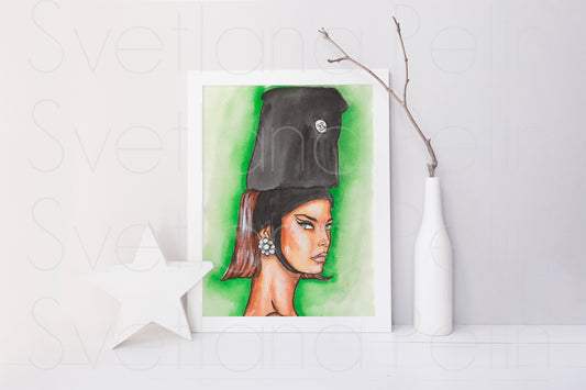 Linda Evangelista, ORIGINAL Watercolor Painting, Artwork by Svetlana Pelin