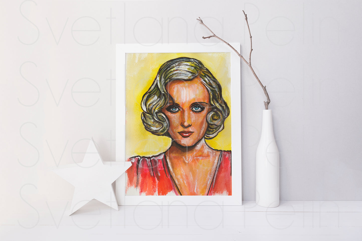 Carole Lombard, ORIGINAL Watercolor Painting, Artwork by Svetlana Pelin