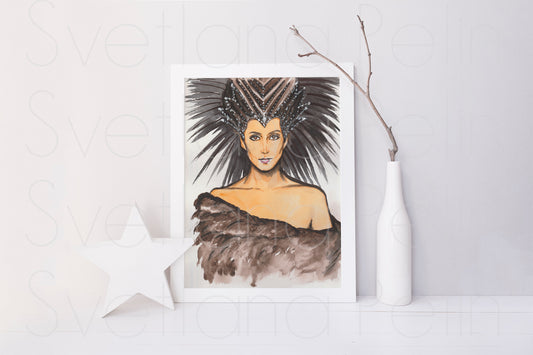 Cher, ORIGINAL Watercolour Painting, Artwork by Svetlana Pelin