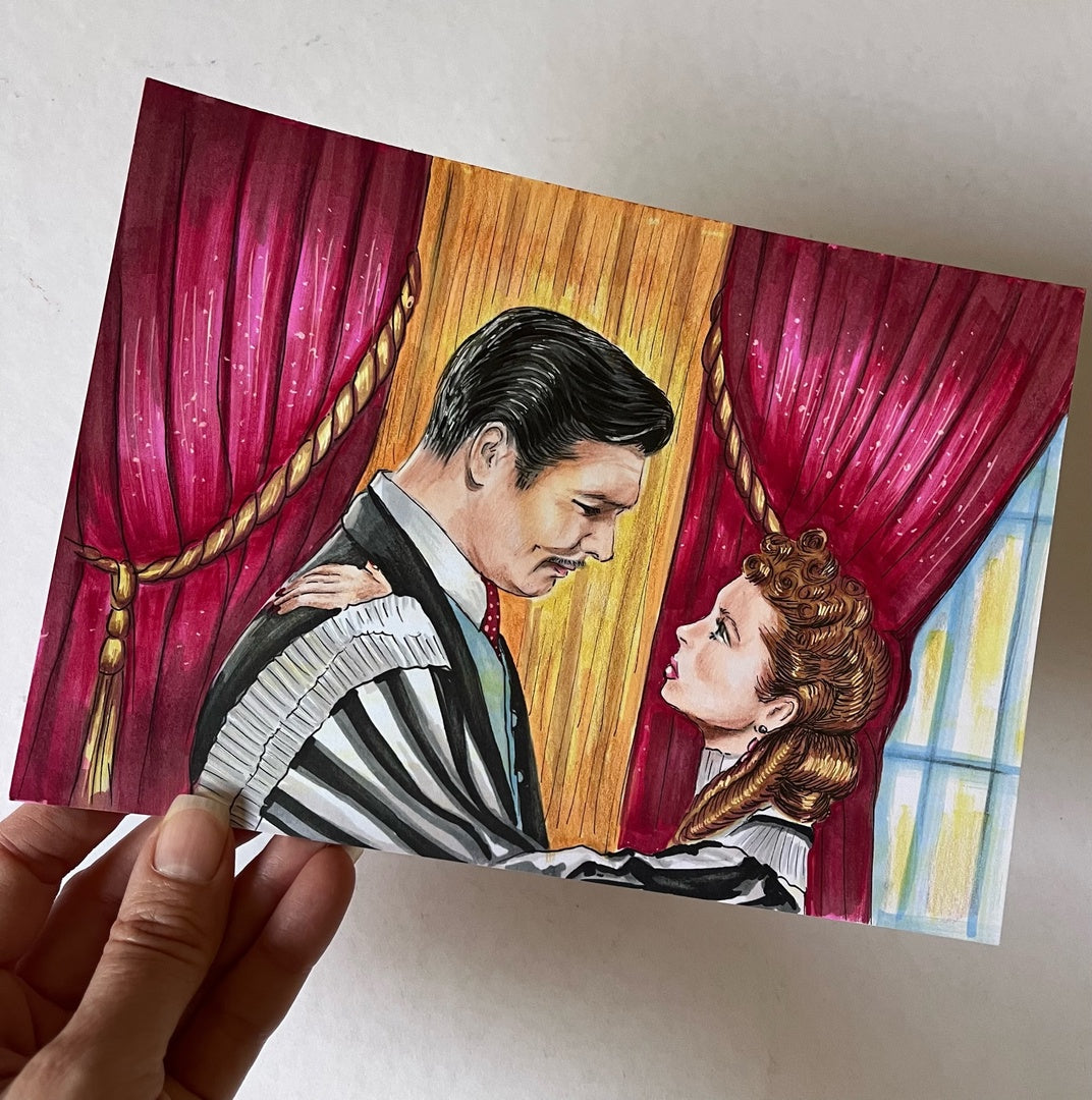 Gone with the Wind, Clark Gable, Rhett Butler, Vivien Leigh, Scarlett O'Hara, ORIGINAL Marker Drawing, Artwork by Svetlana Pelin