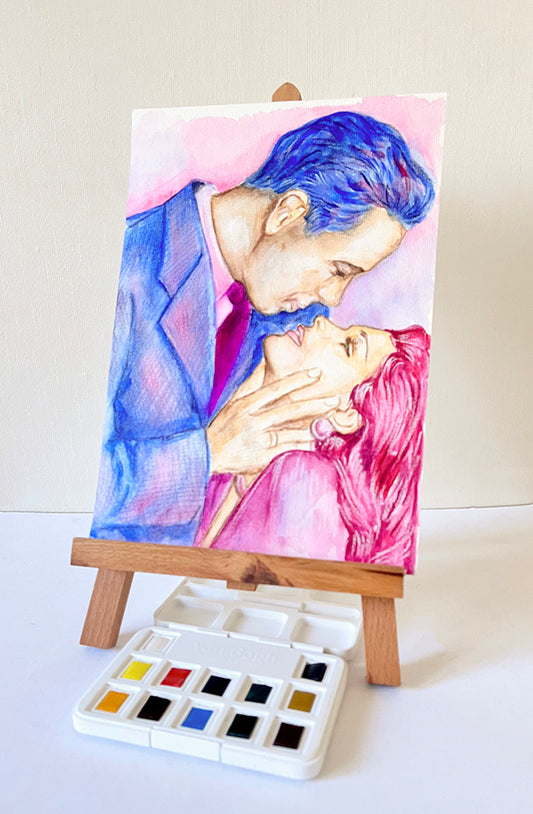 Humphrey Bogart, Lauren Bacall, ORIGINAL Watercolour Painting, Artwork by Svetlana Pelin