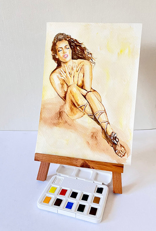 Yasmeen Ghauri, Beach, ORIGINAL Watercolor Painting, Artwork by Svetlana Pelin