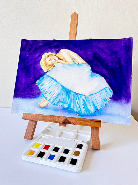 Marilyn Monroe, Milton Greene, Ballerina, ORIGINAL Watercolor Painting, Artwork by Svetlana Pelin