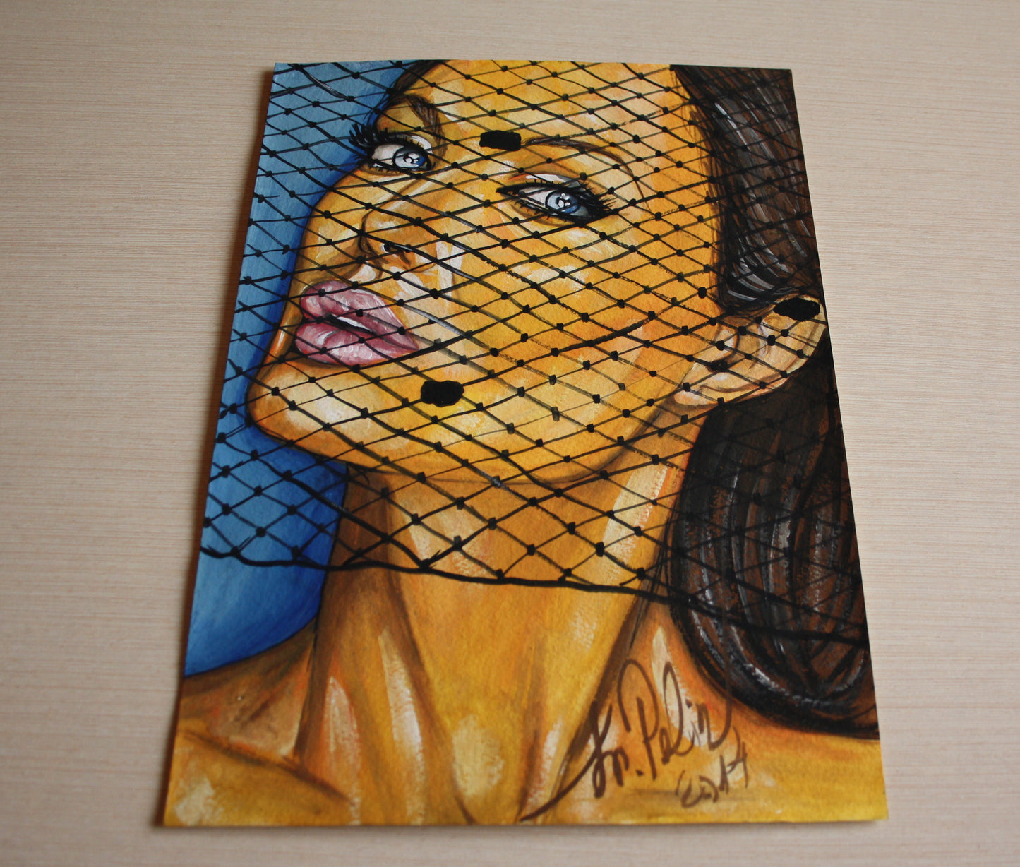 Angelina Jolie, ORIGINAL Gouache Painting, Artwork by Svetlana Pelin