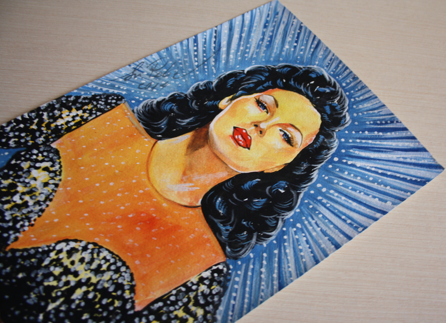 Ava Gardner, ORIGINAL Gouache Painting, Artwork by Svetlana Pelin