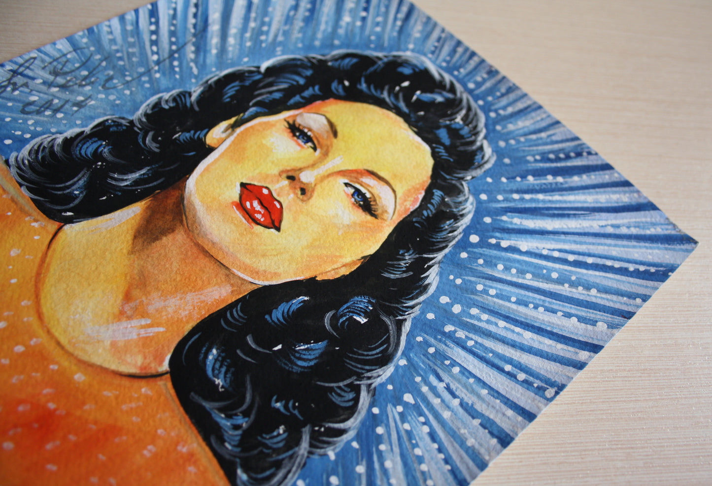 Ava Gardner, ORIGINAL Gouache Painting, Artwork by Svetlana Pelin