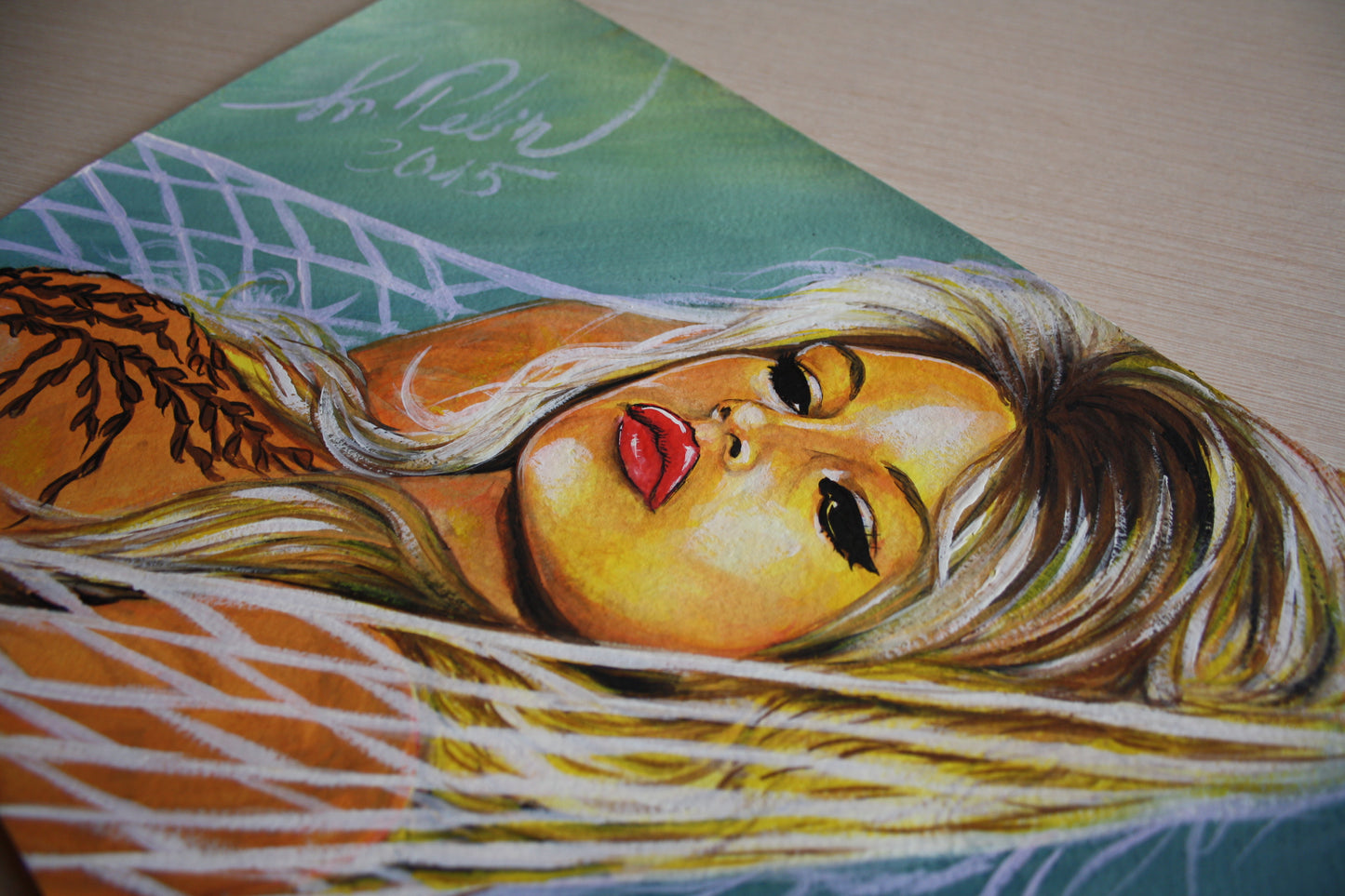 Brigitte Bardot, Hammock, ORIGINAL Gouache Painting, Artwork by Svetlana Pelin