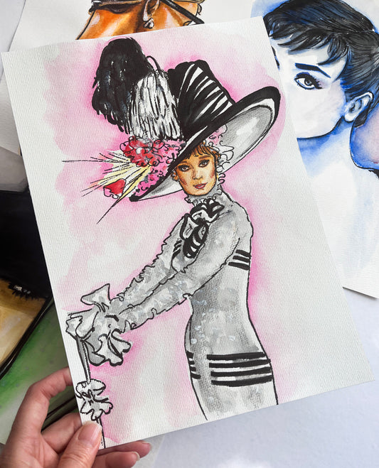 Audrey Hepburn, My Fair Lady, Eliza Doolittle, ORIGINAL Watercolor Painting, Artwork by Svetlana Pelin