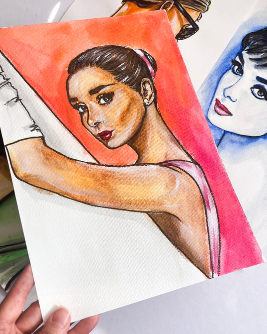 Audrey Hepburn, ORIGINAL Watercolor Painting, Artwork by Svetlana Pelin