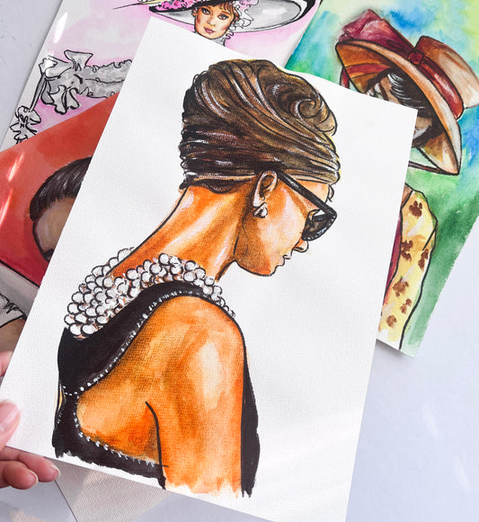 Audrey Hepburn, Breakfast at Tiffany's, ORIGINAL Watercolor Painting, Artwork by Svetlana Pelin