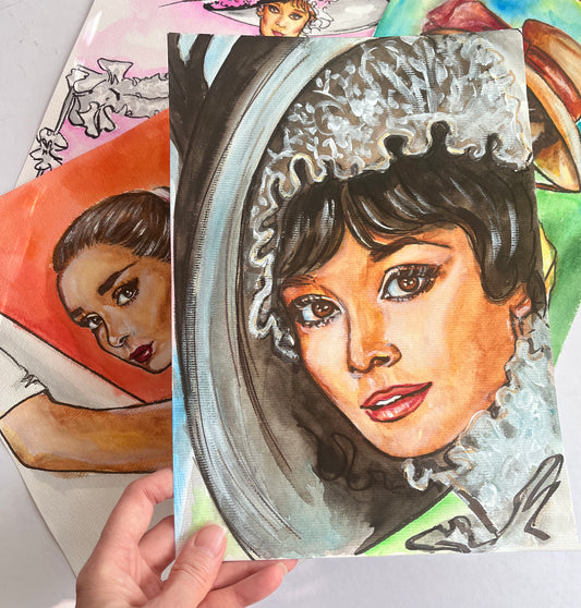Audrey Hepburn, My Fair Lady, Eliza Doolittle, ORIGINAL Watercolor Painting, Artwork by Svetlana Pelin