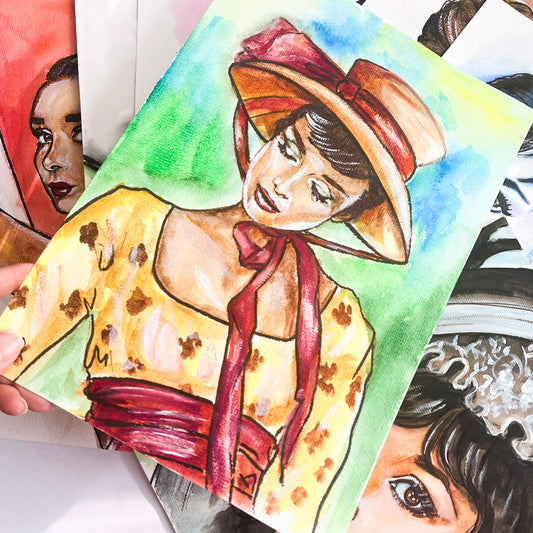 Audrey Hepburn, War and Peace, ORIGINAL Watercolor Painting, Artwork by Svetlana Pelin