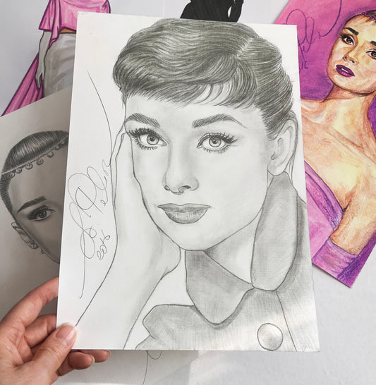 Audrey Hepburn, Sabrina, ORIGINAL Pencil drawing, Artwork by Svetlana Pelin