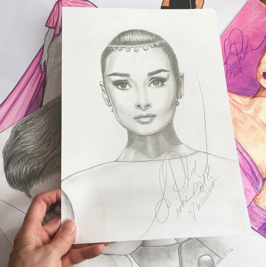 Audrey Hepburn, Funny Face, ORIGINAL Pencil drawing, Artwork by Svetlana Pelin