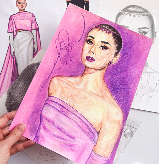 Audrey Hepburn, Funny Face, ORIGINAL Watercolor Pencil drawing, Artwork by Svetlana Pelin