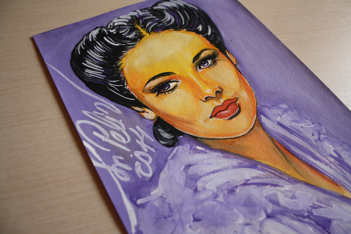 Gene Tierney, ORIGINAL Gouache painting, Artwork by Svetlana Pelin