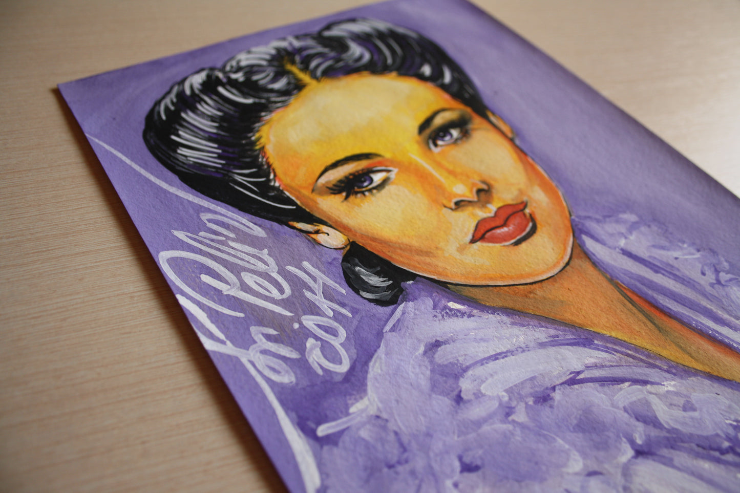 Gene Tierney, ORIGINAL Gouache painting, Artwork by Svetlana Pelin