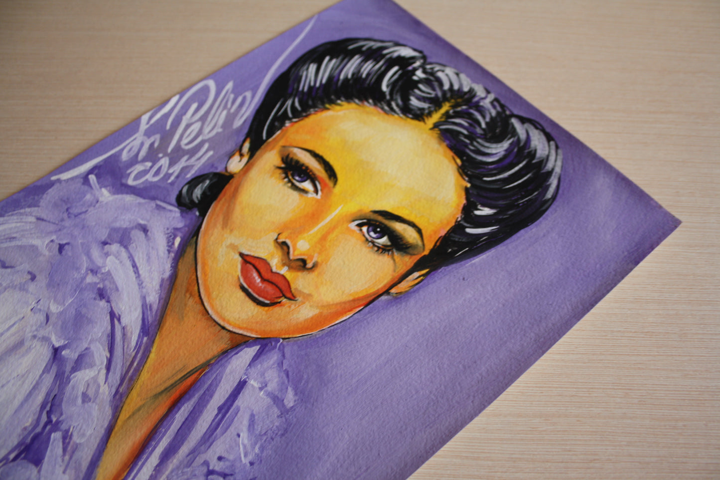 Gene Tierney, ORIGINAL Gouache painting, Artwork by Svetlana Pelin