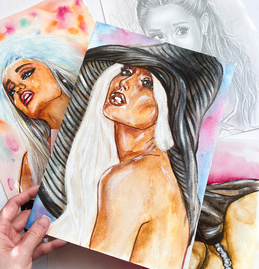 Ariana Grande, AG, ORIGINAL Watercolor Painting, Artwork by Svetlana Pelin