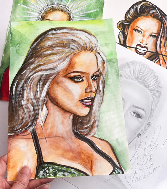 Amber Heard, ORIGINAL Watercolor Painting, Artwork by Svetlana Pelin