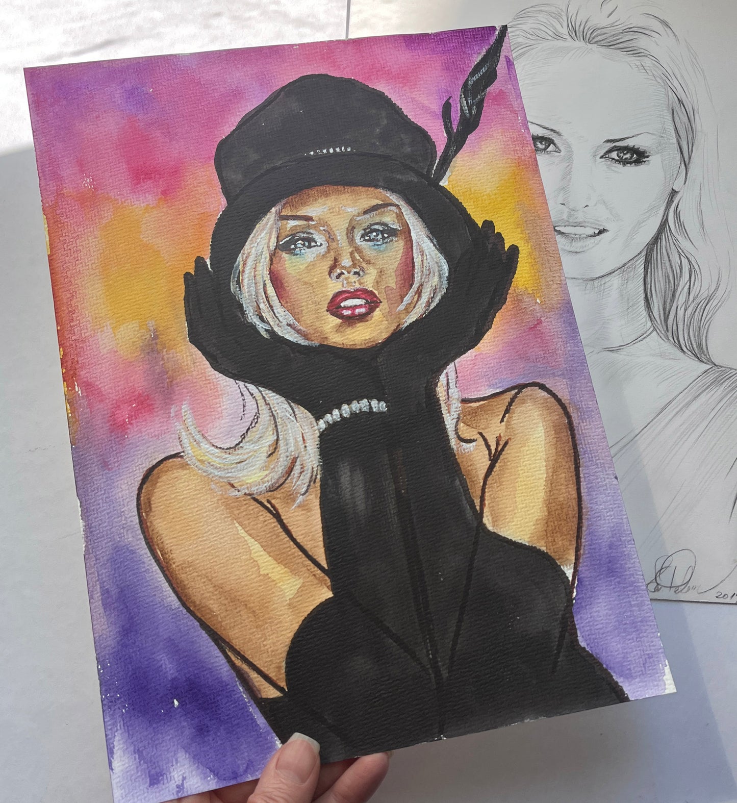 Adriana Sklenarikova- Karembeu, ORIGINAL Watercolor Painting, Artwork by Svetlana Pelin
