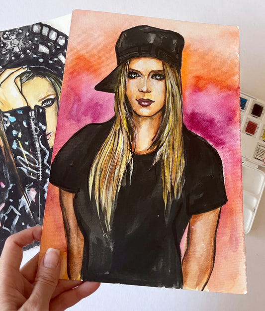 Avril Lavigne, ORIGINAL Watercolor Painting, Artwork by Svetlana Pelin