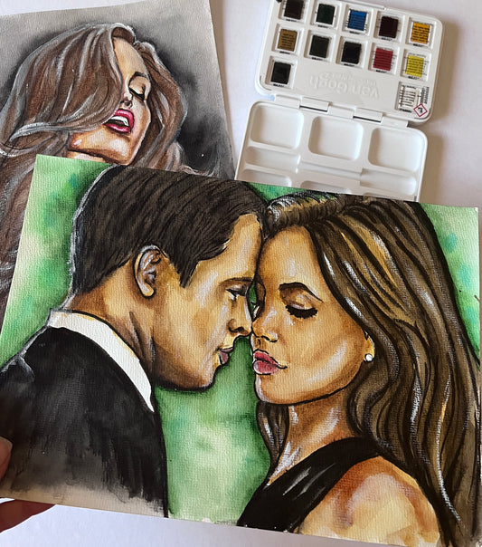 Angelina Jolie, Brad Pitt, ORIGINAL Watercolor Painting, Artwork by Svetlana Pelin