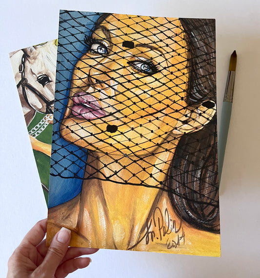 Angelina Jolie, ORIGINAL Gouache Painting, Artwork by Svetlana Pelin